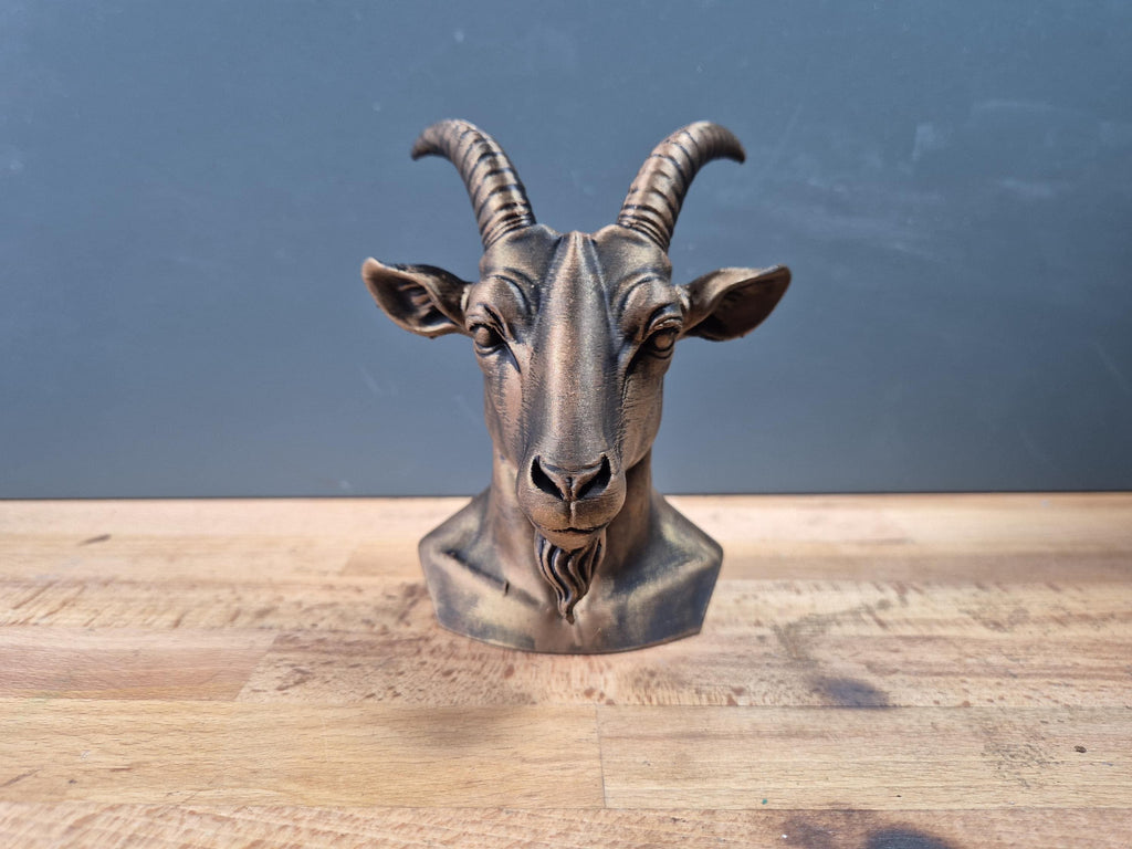 Buste de Chèvre Décoratif | Statue Animalière Rustique | Sculpture Effet Bronze | Décoration Maison Imprimée en 3D