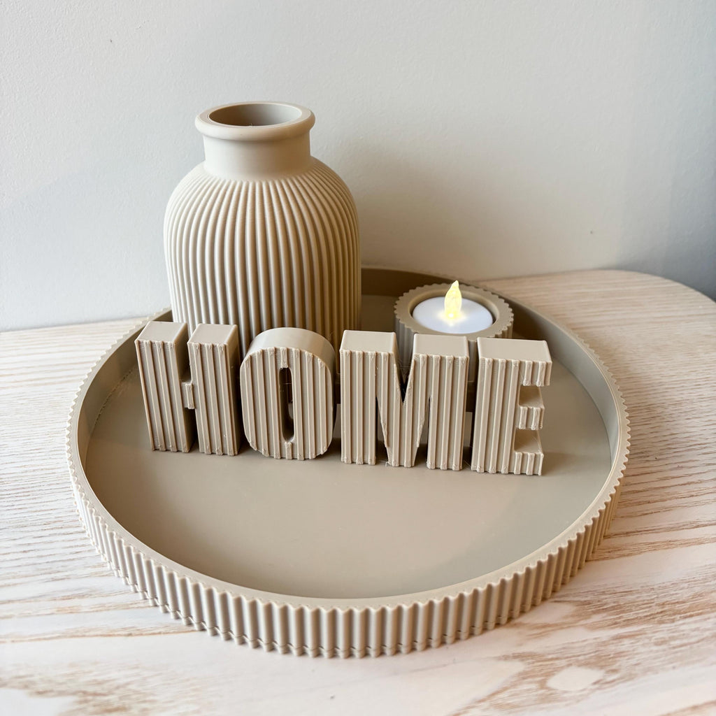 Kit Décoration HOME Beige – Vase Design, Plateau et Arc Bohème – Décoration Intérieure Moderne – Cadeau Maison Neuve – Impression 3D