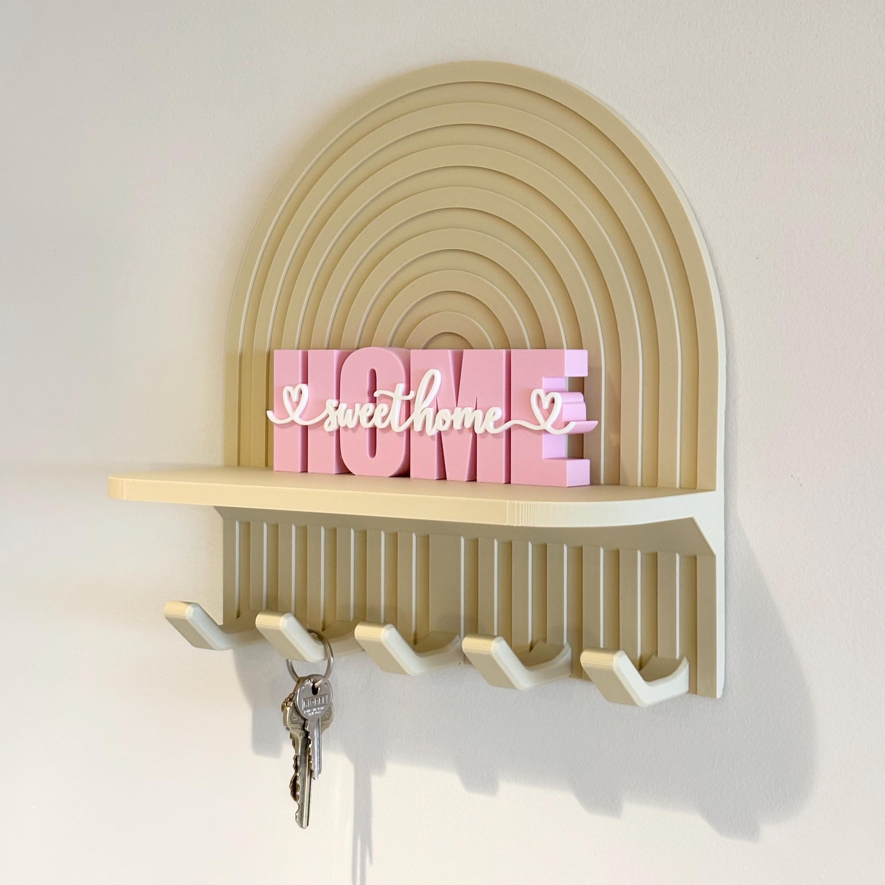 Porte-clés Mural Arc-en-Ciel – Étagère d’Entrée avec 5 Crochets – Décoration Moderne Imprimée en 3D