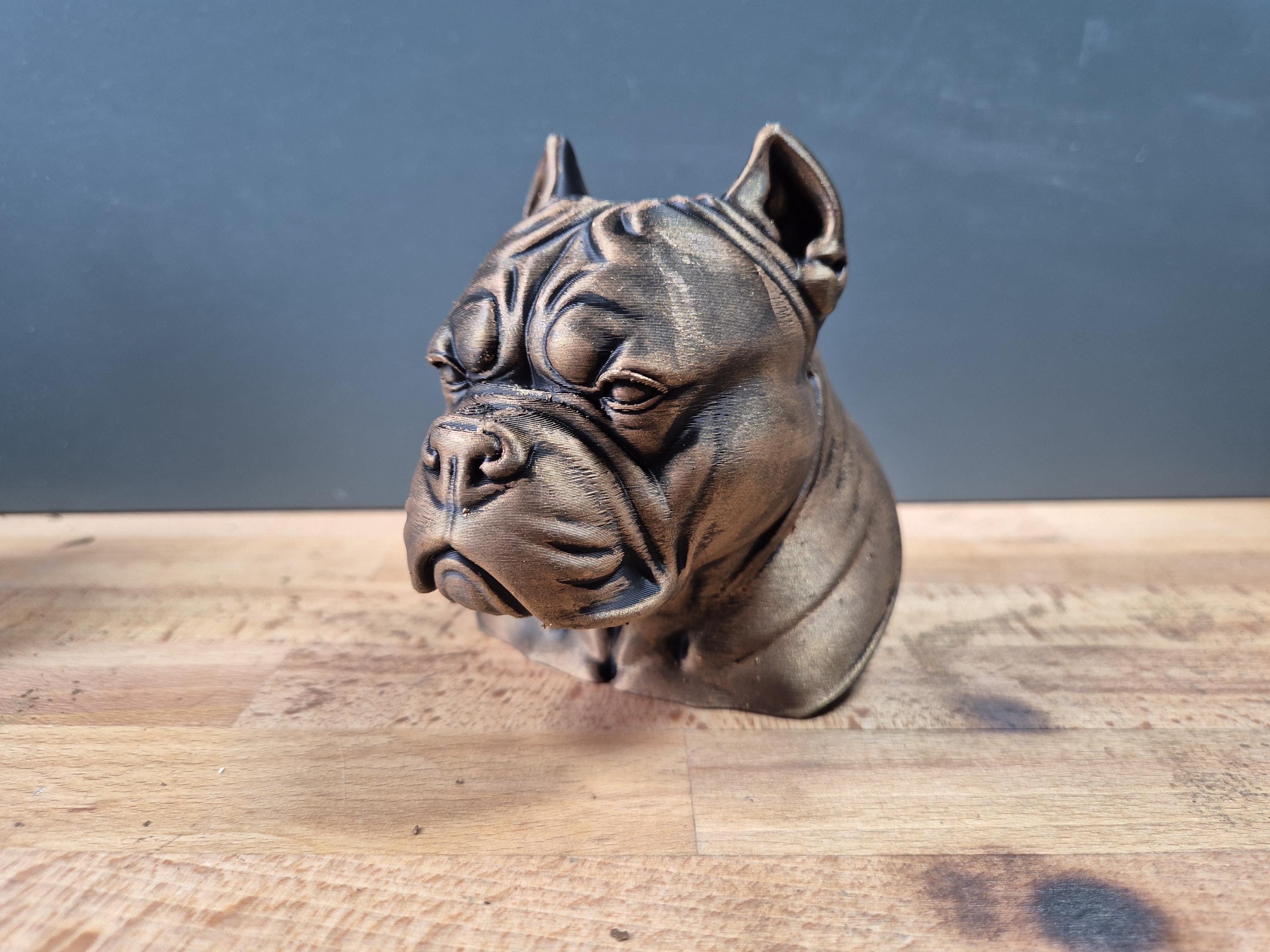 Buste American Bully – Statue de Chien Imprimée en 3D – Décoration Moderne – Cadeau pour Passionnés de Chiens