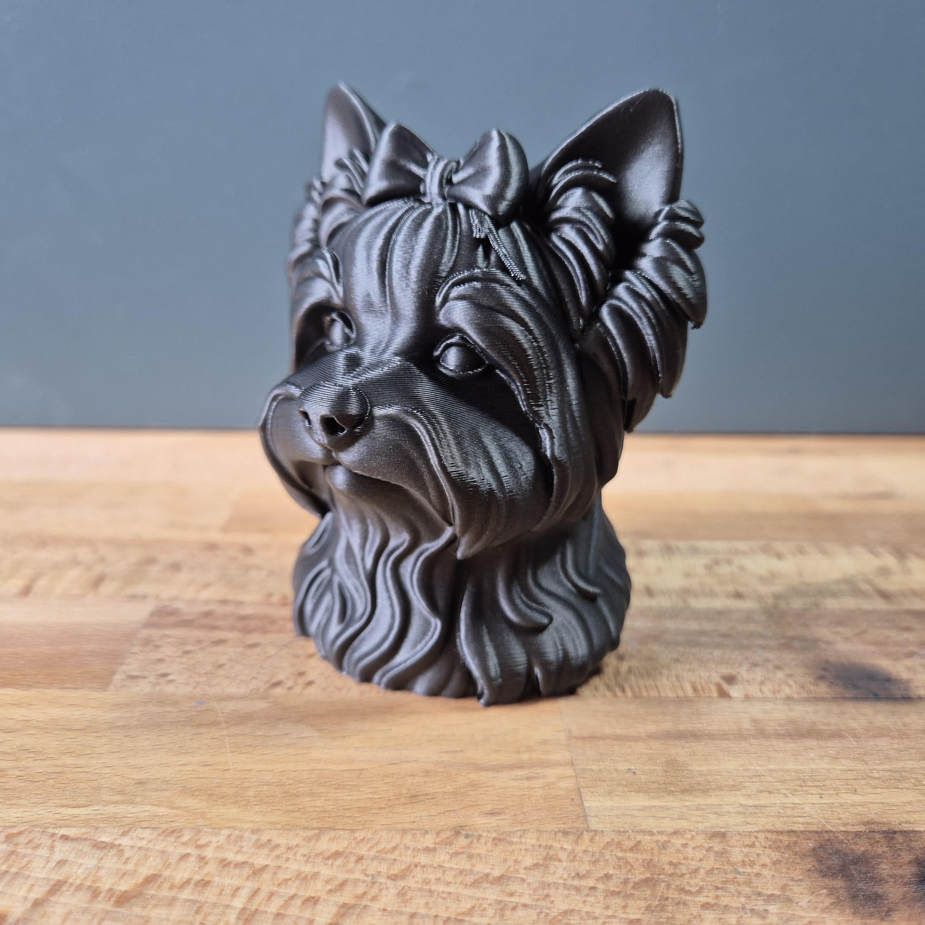 Buste Biewer Yorkshire Terrier – Statue de Chien Imprimée en 3D – Décoration Moderne – Cadeau pour Amoureux des Biewer Yorkies