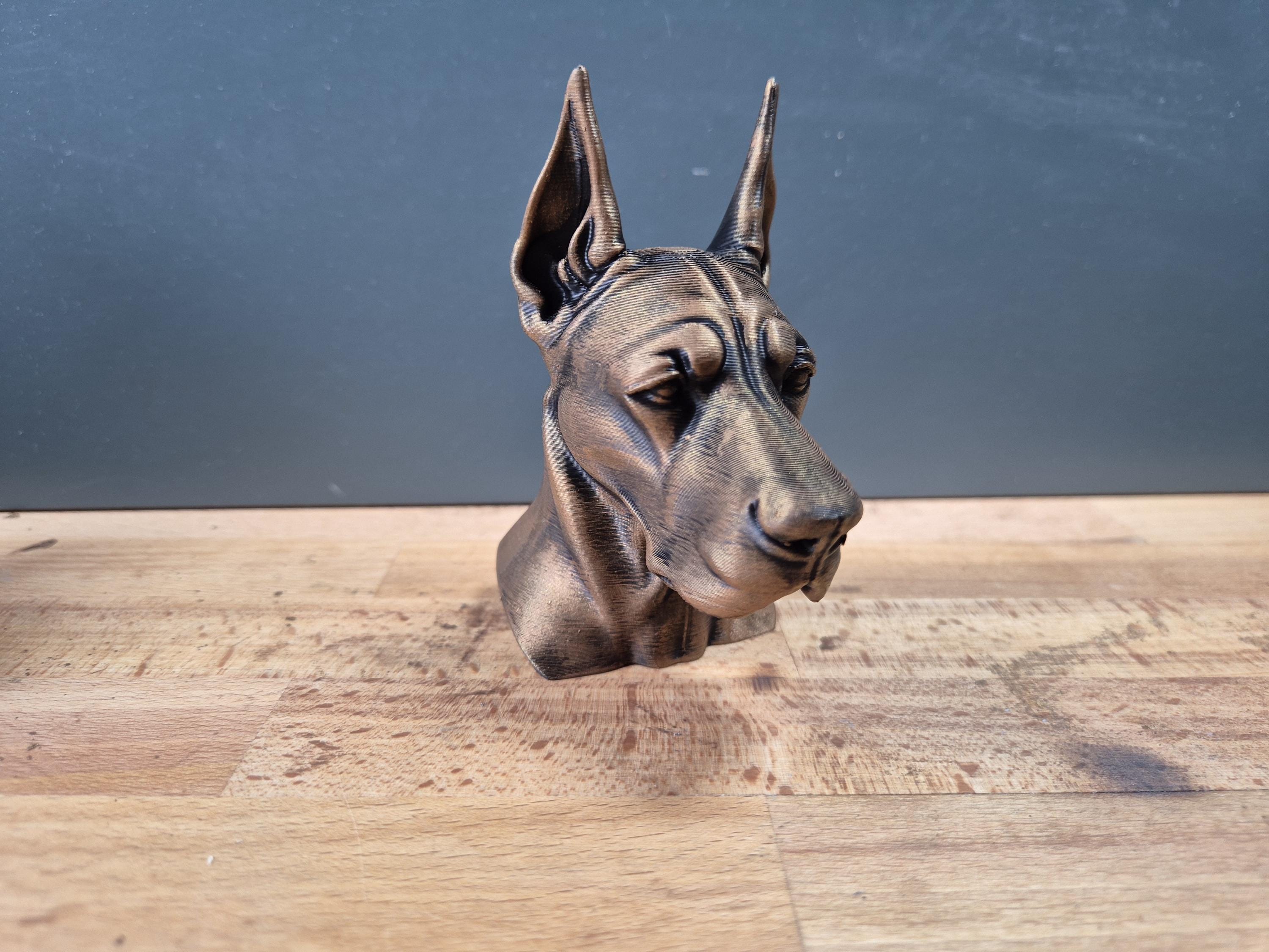 Buste Dogue Allemand – Oreilles Coupées – Statue de Chien Imprimée en 3D – Décoration Moderne – Great Dane Cropped Ears